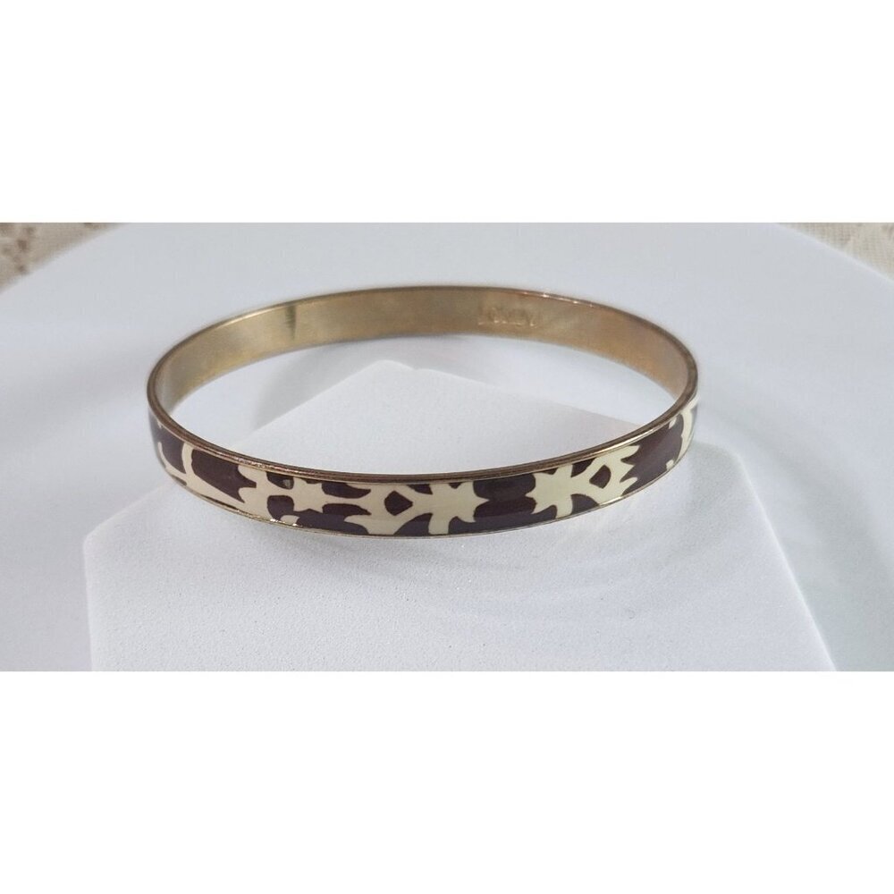 EUC J.Crew Enamel Cream & Brown Pattern Gold-Tone Bangle Bracelet